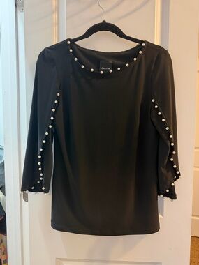 Cartise Black Pearl-Embellished Three-Quarter Sleeve Blouse